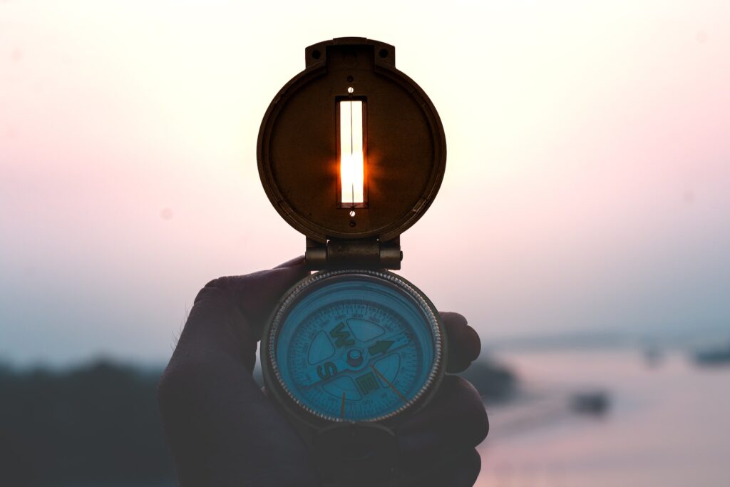 Picture of a moral compass against twilight